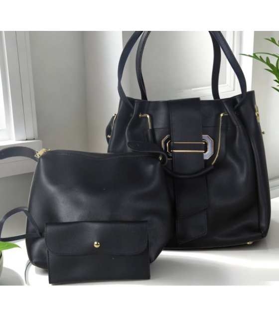 H1760 - Fashion Black 3pc Handbag Set